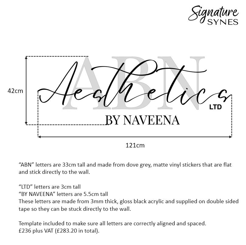 Custom Order - AESTHETICS BY NAVEENA - gloss black - 121cm wide - Double Sided Tape