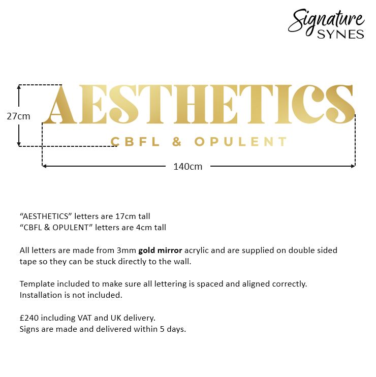 Custom Order - AESTHETICS CBFL & OPULENT - "GOLD MIRROR" acrylic - 140cm wide - Double Sided Tape