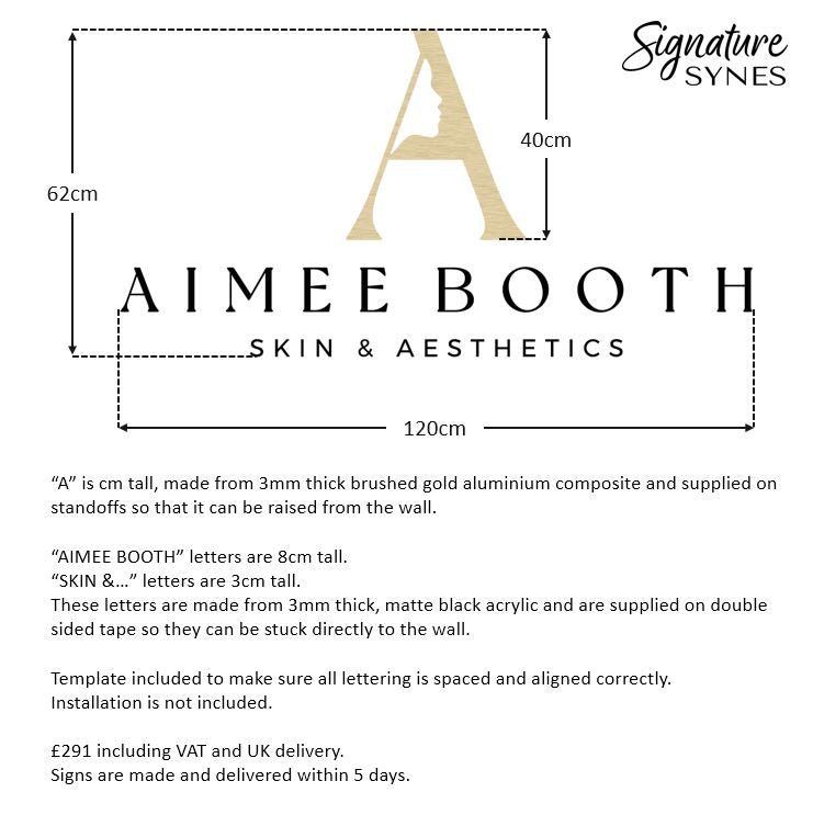 Custom Order - AIMEE BOOTH - "BRUSHED GOLD" and matte black - 120cm wide - raised letters and double sided tape