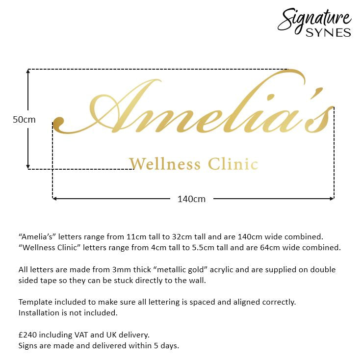 Custom Order - Amelia's Wellness Clinic - metallic "GOLD" - 140cm wide - Double Sided Tape