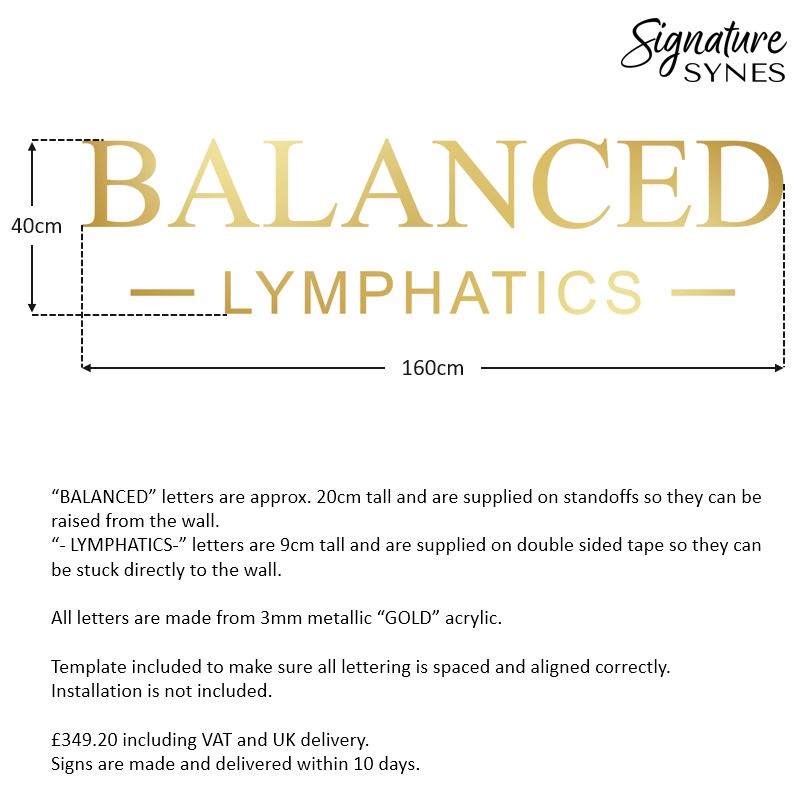 Custom Order - BALANCED - LYMPHATICS - - metallic "GOLD" - 160cm wide - Standoffs + Double Sided Tape