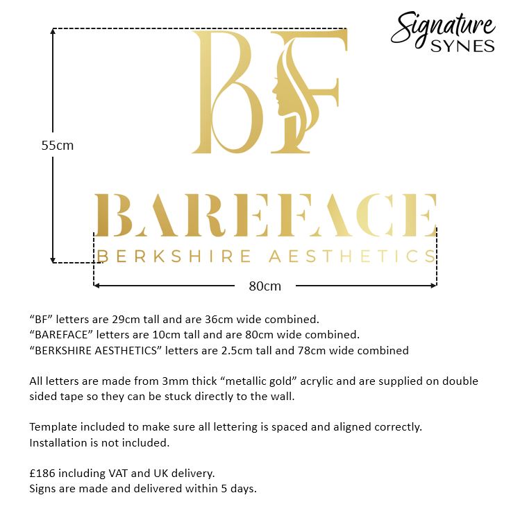 Custom Order - BAREFACE - metallic "GOLD" - 80cm wide - Double Sided Tape