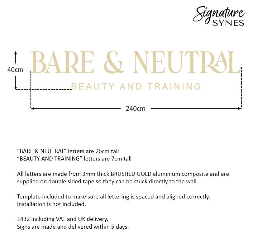 Custom Order - BARE & NEUTRAL - BRUSHED GOLD & Matte Black - SIGN PACKAGE