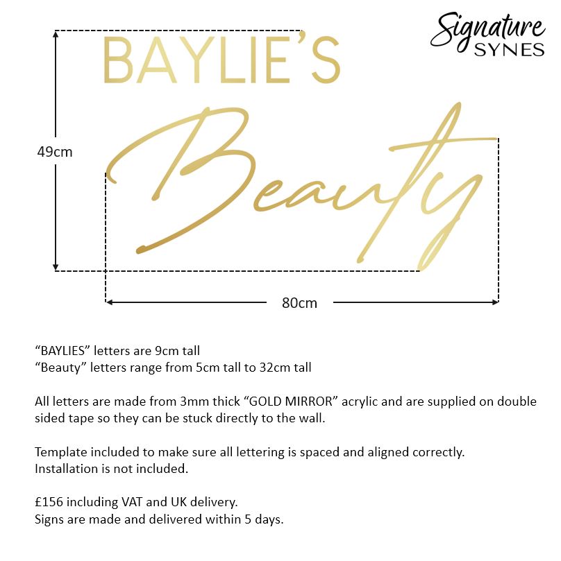 Custom Order - BAYLIE'S Beauty - "GOLD MIRROR" - 80cm wide - Double Sided Tape