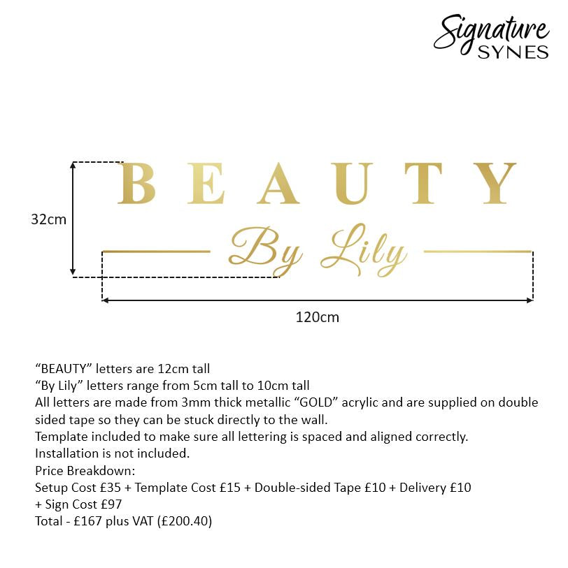 Custom Order - BEAUTY By Lily - metallic "GOLD" - 120cm wide - Double Sided Tape
