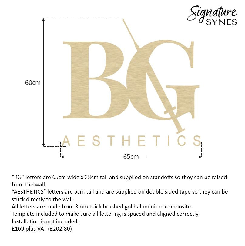 Custom Order - BG AESTHETICS - X2 Signs - brushed gold - raised lettering + self adhesive lettering