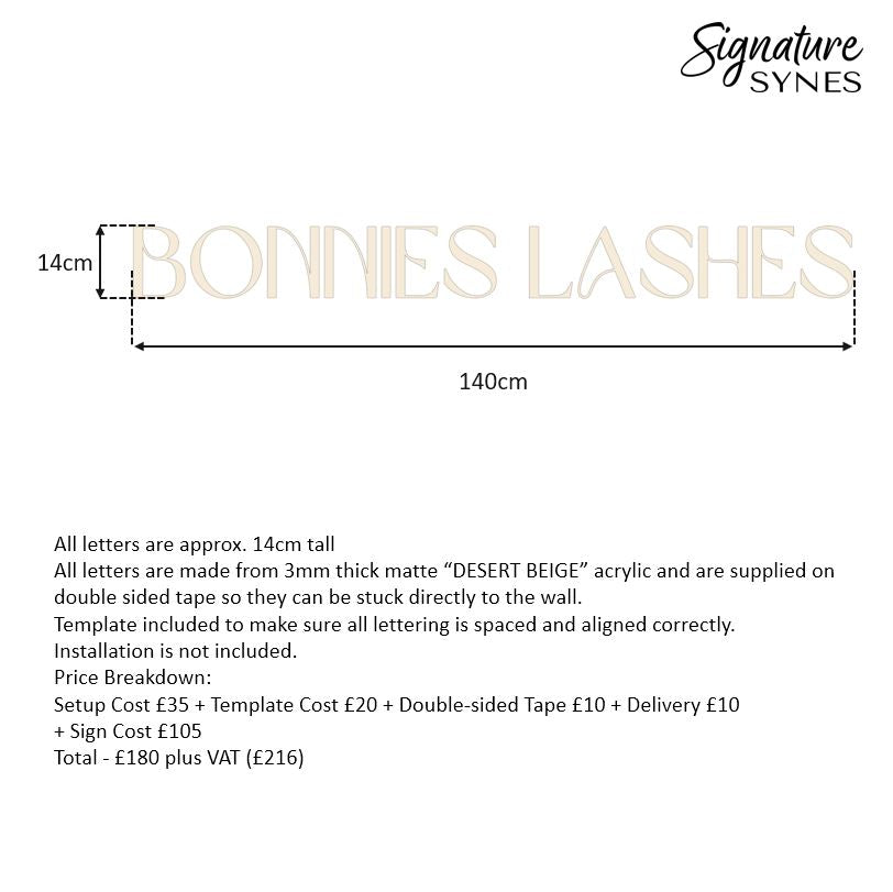 Custom Order - BONNIES LASHES - matte desert beige - 140cm wide - Double Sided Tape