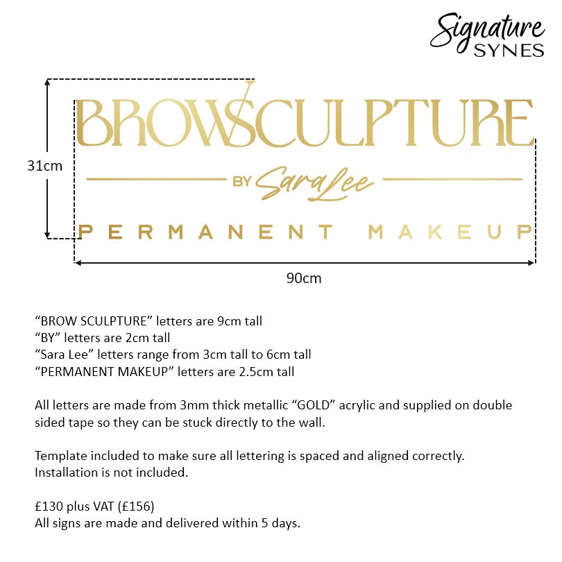 Custom Order - BROWSCULPTURE - metallic "GOLD" - 90cm wide - Double Sided Tape