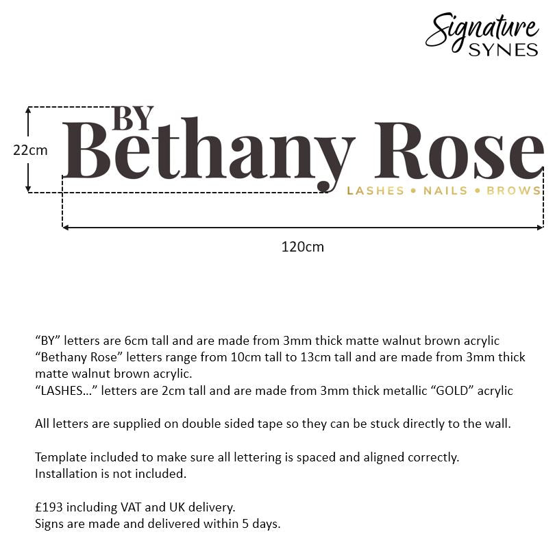 Custom Order - BY Bethany Rose - matte walnut brown + metallic "GOLD" - 120cm wide - Double Sided Tape