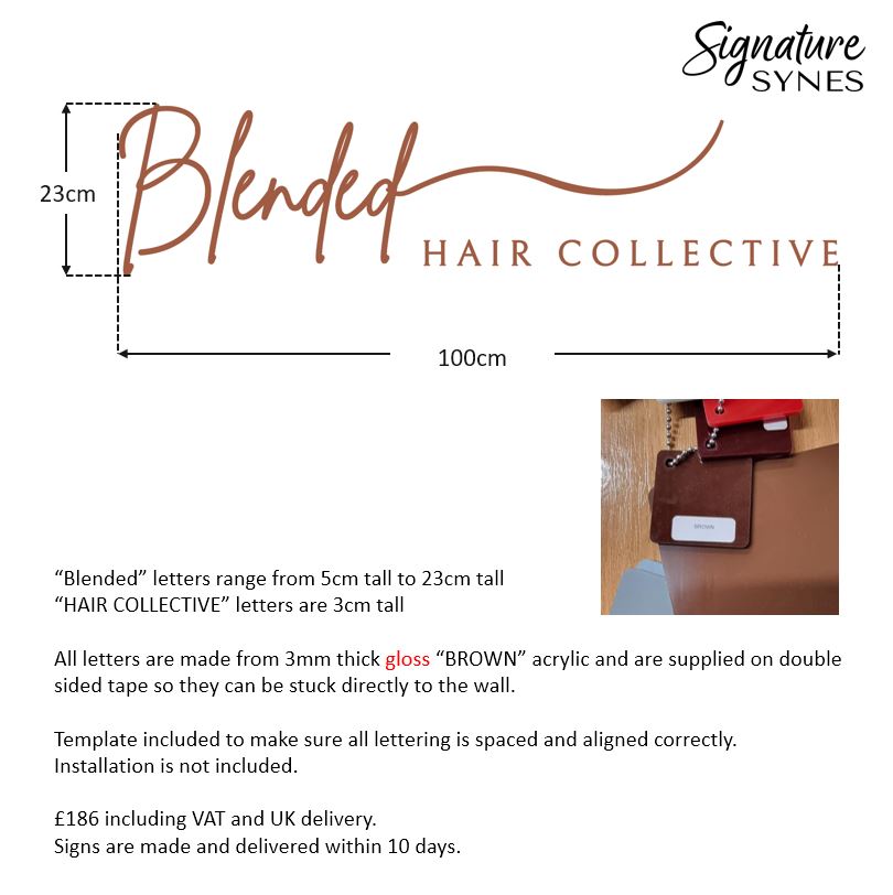 Custom Order - Blended HAIR COLLECTIVE - 100cm wide - gloss "BROWN" - self adhesive lettering