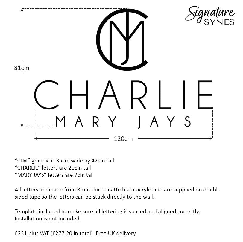 Custom Order - CHARLIE MARY JAYS - Matte black - 120cm wide - Double Sided Tape