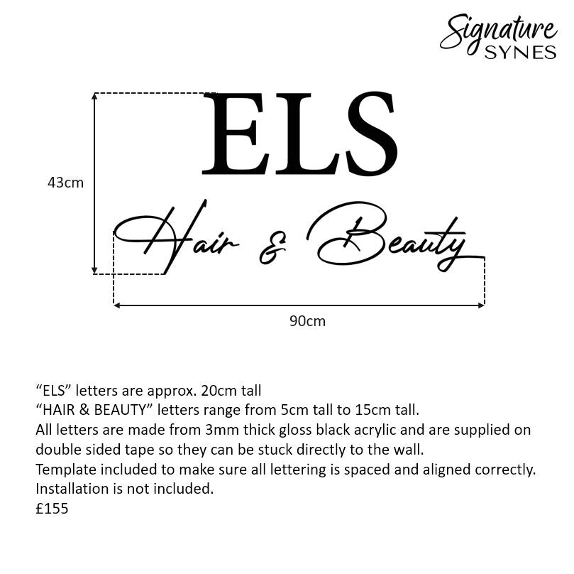 Custom Order - ELS HAIR & BEAUTY - gloss black - 90cm wide - Double Sided Tape