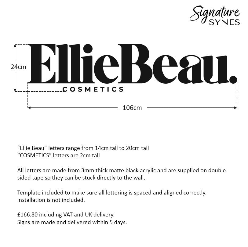 Custom Order - Ellie Beau. - 106cm wide - Matte Black - Double Sided Tape