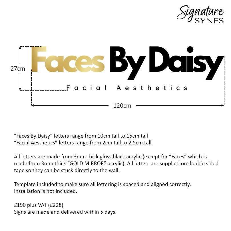 Custom Order - Faces By Daisy - GOLD MIRROR & Gloss black - 120cm wide - Double Sided Tape