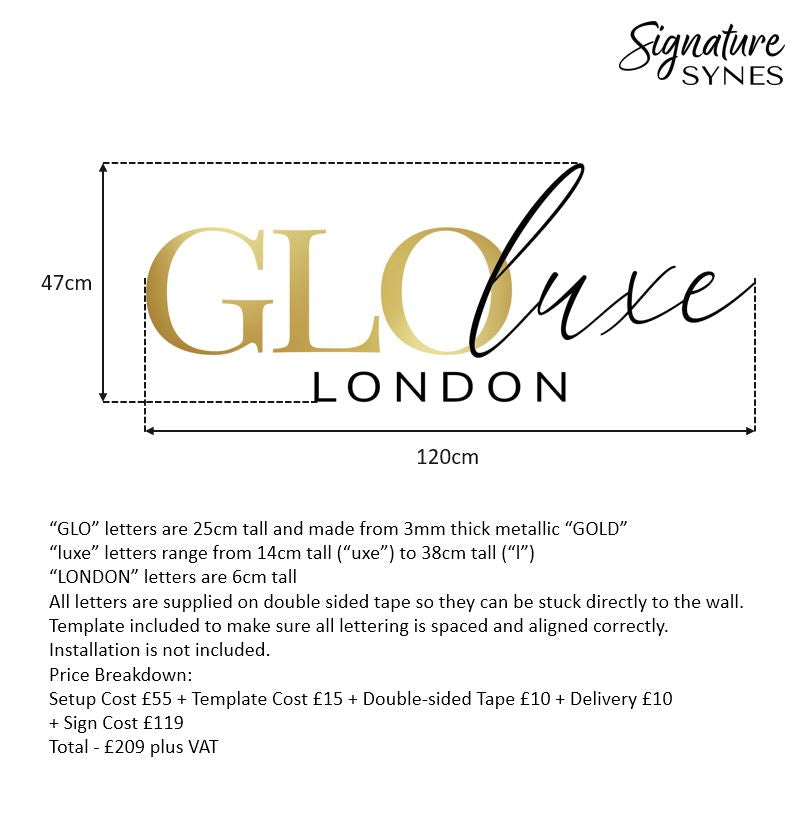 Custom Order - GLOluxe LONDON - gloss black and metallic "GOLD" - 120cm wide - Double Sided Tape
