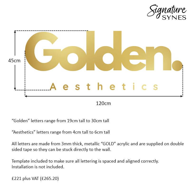 Custom Order - Golden. Aesthetics - metallic "GOLD" - 120cm wide - Double Sided Tape