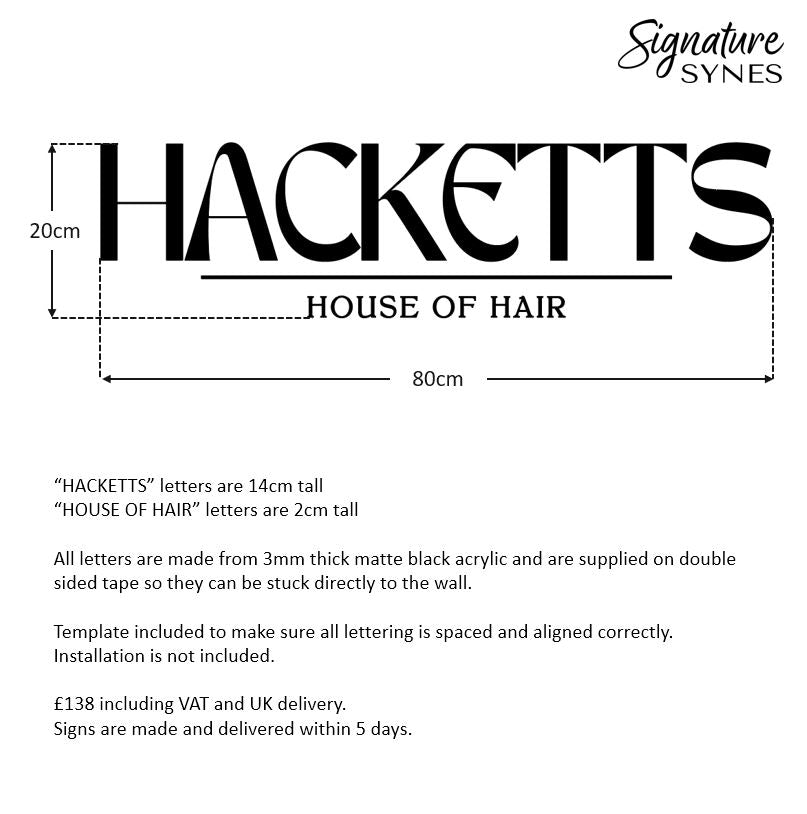 Custom Order - HACKETTS - matte black - 80cm wide - Double Sided Tape