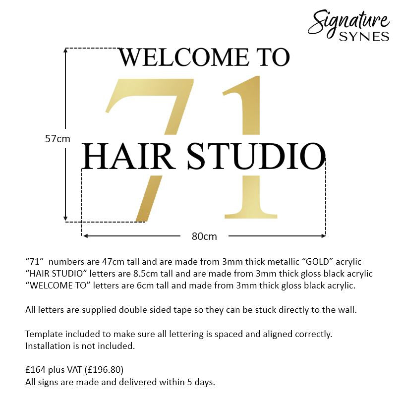 Custom Order - HAIR STUDIO 71 - gloss black and metallic "GOLD" - 80cm wide - Double Sided Tape