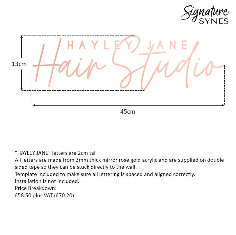 Custom Order - HAYLEY JANE - ROSE GOLD MIRROR - 45cm wide - Double Sided Tape