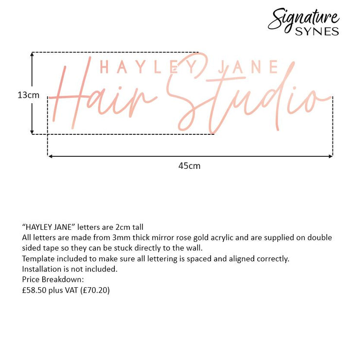 Custom Order - HAYLEY JANE - ROSE GOLD MIRROR - 45cm wide - Double Sided Tape