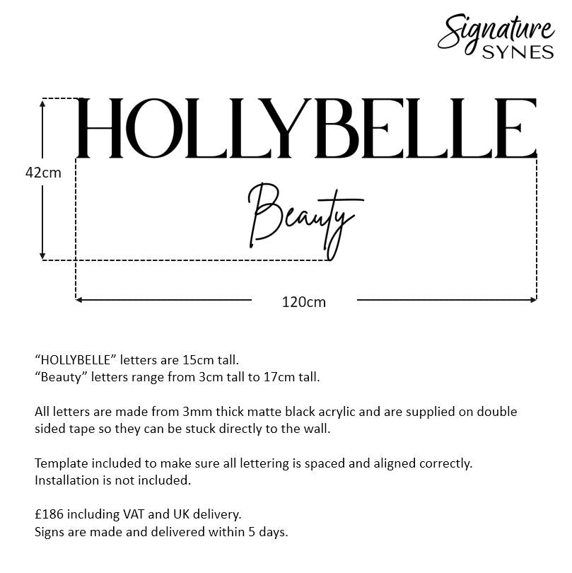Custom Order - HOLLYBELLE Beauty - Matte black - 120cm wide - Double Sided Tape