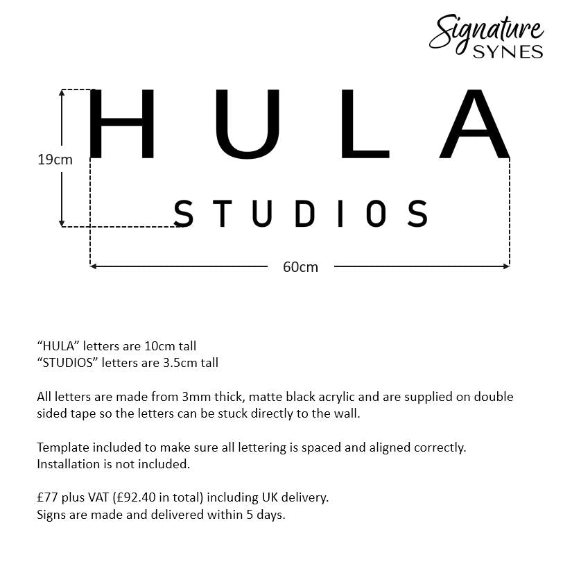Custom Order - HULA STUDIOS - Matte black - 60cm wide - Double Sided Tape