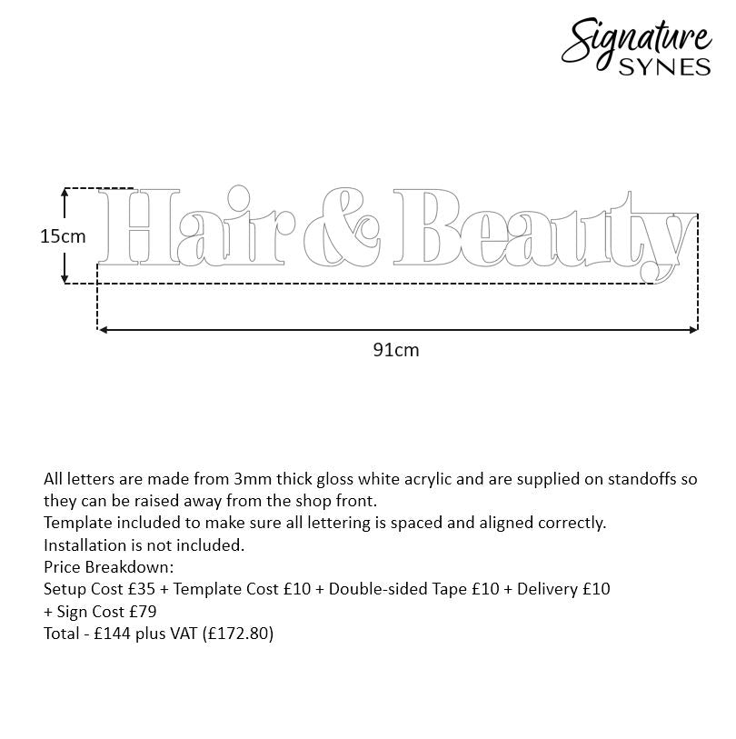 Custom Order - Hair & Beauty - gloss white - 91cm wide - Standoffs