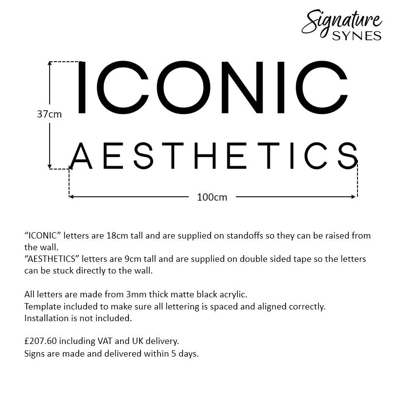 Custom Order - INCONIC AESTHETICS - matte black - 100cm wide - Standoffs + Double Sided Tape