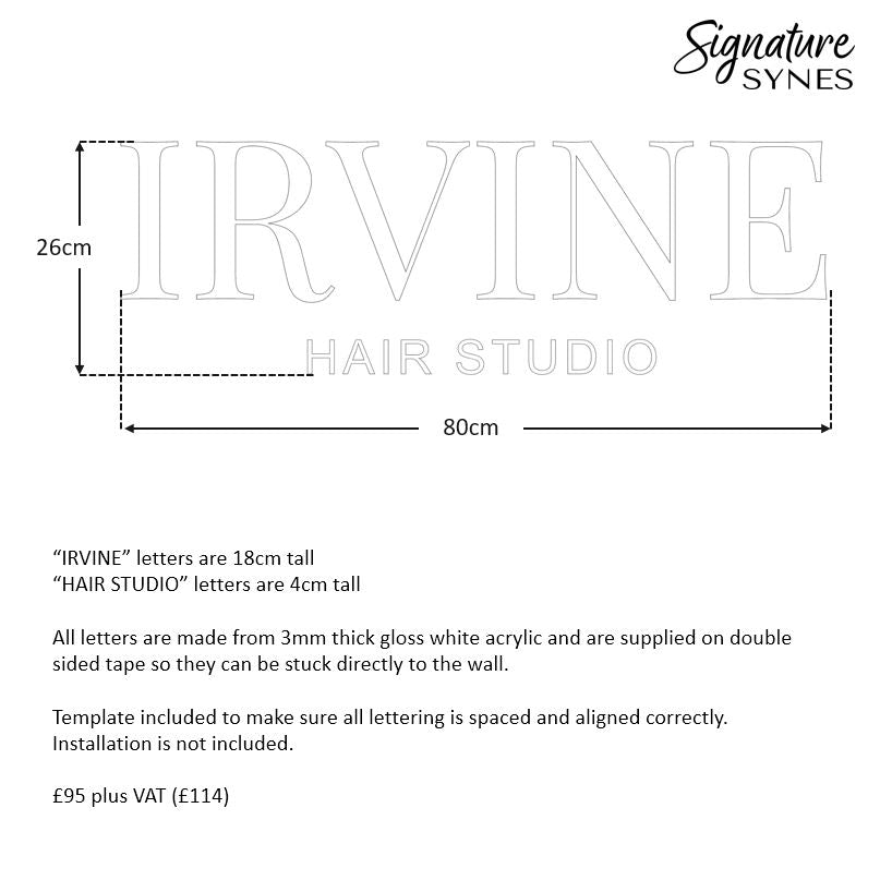 Custom Order - IRVINE - gloss white - 80cm wide - Double Sided Tape