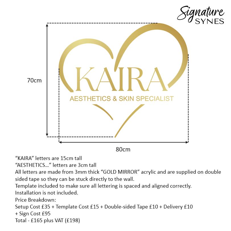 Custom Order - KAIRA - GOLD MIRROR acrylic - 80cm wide - Double Sided Tape