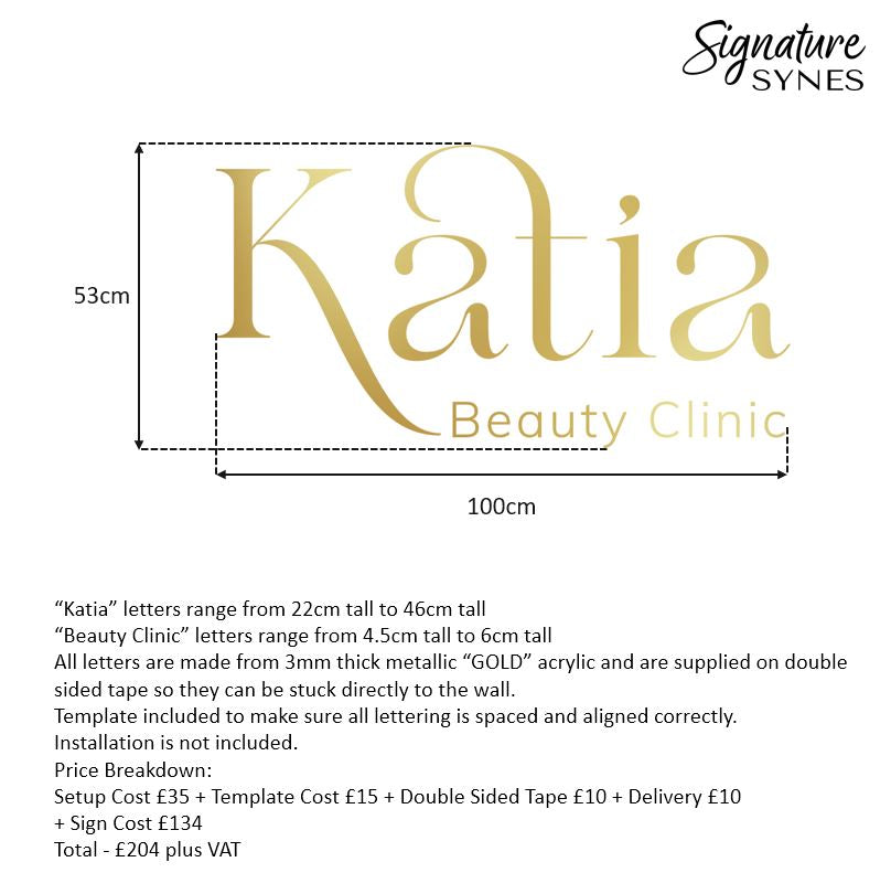 Custom Order - Katia Beauty Clinic - metallic "GOLD" - 100cm wide - Double Sided Tape