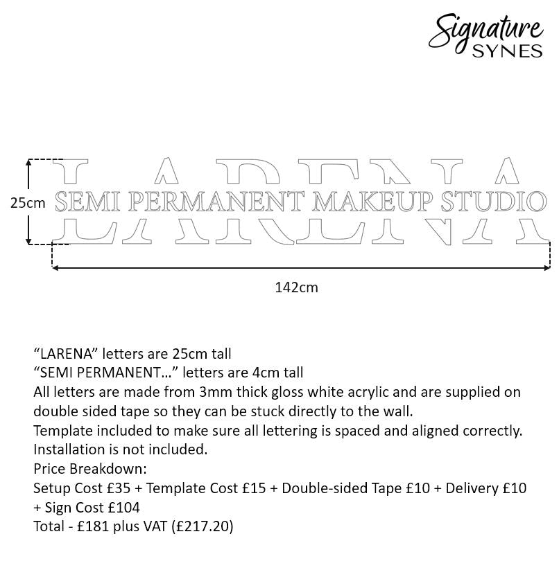 Custom Order - LARENA - gloss white - 142cm wide - Double Sided Tape