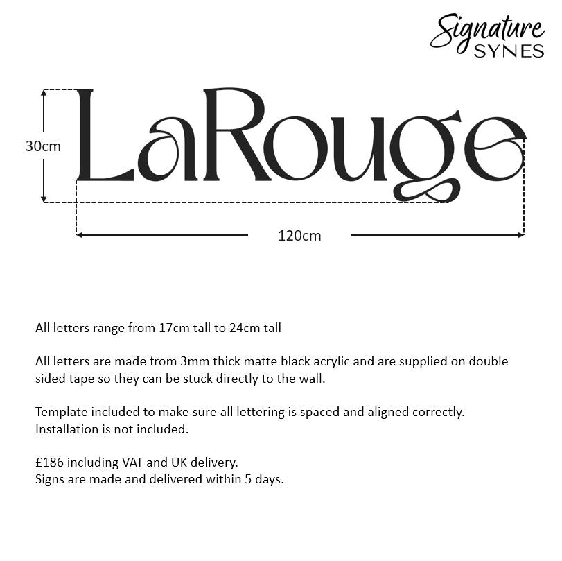 Custom Order - LaRouge - Matte black - 120cm wide - Double Sided Tape