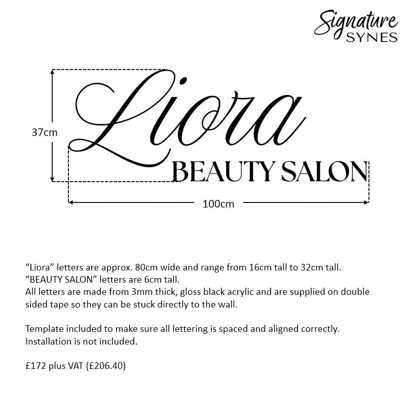 Custom Order - Liora BEAUTY SALON - gloss black - 100cm wide - Double Sided Tape