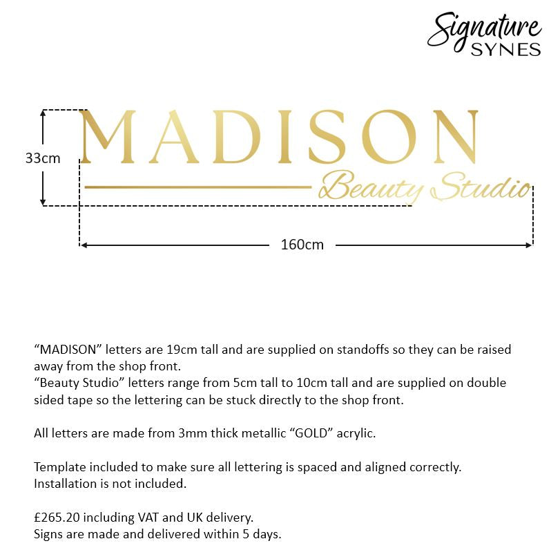 Custom Order - MADISON - metallic "GOLD" - 160cm wide - Standoffs + Double Sided Tape