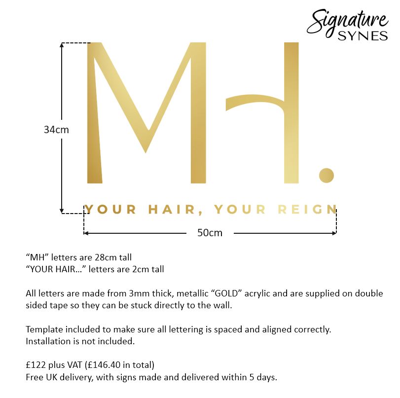 Custom Order x2 Signs - MULANSHAIR - metallic "GOLD" - 120cm + 50cm wide - Double Sided Tape