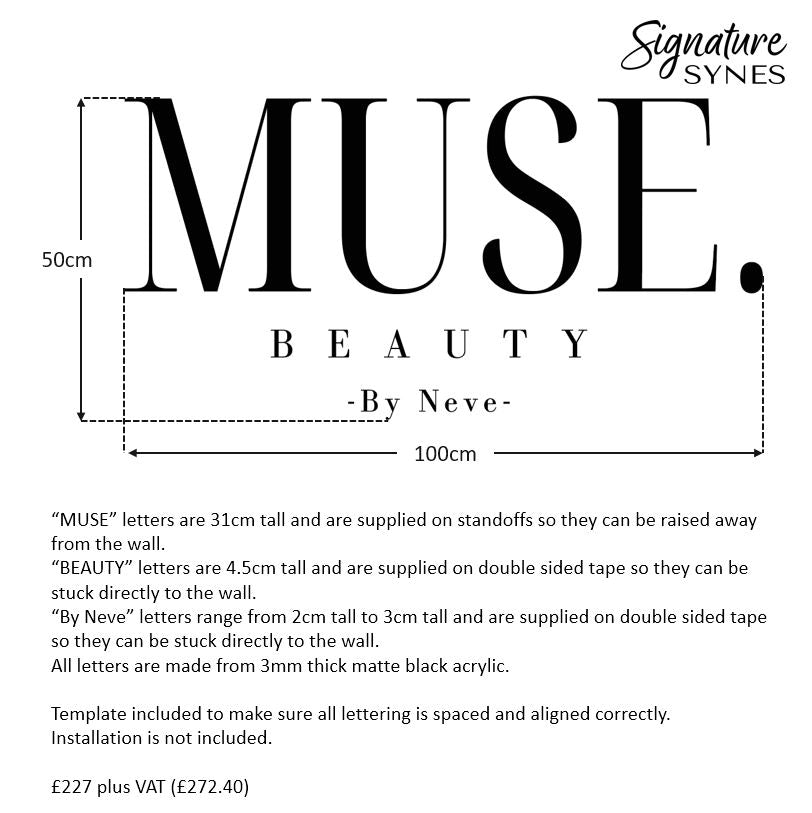 Custom Order - MUSE - matte black - 100cm wide - Standoffs + Double Sided Tape