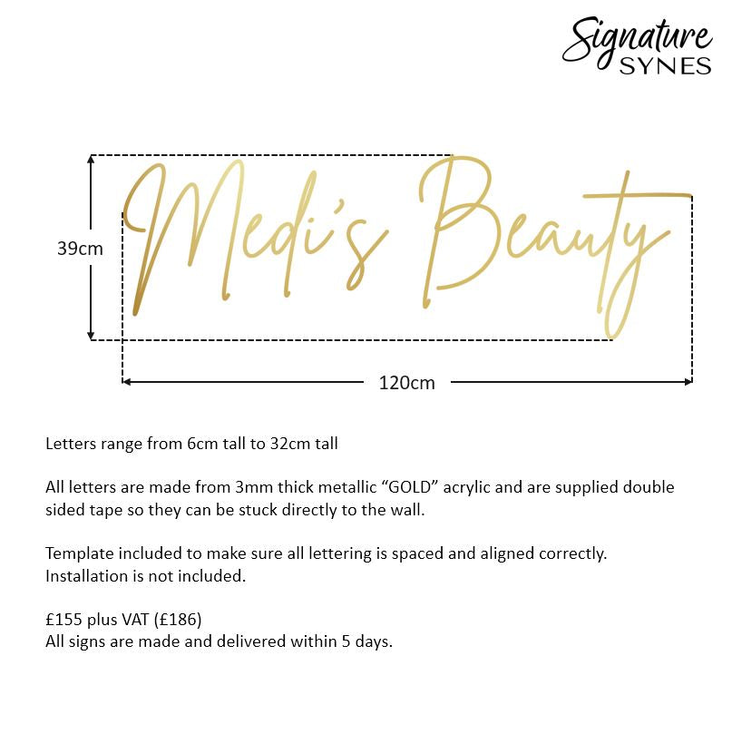 Custom Order - Medi's Beauty - metallic "GOLD" - 120cm wide - Double Sided Tape