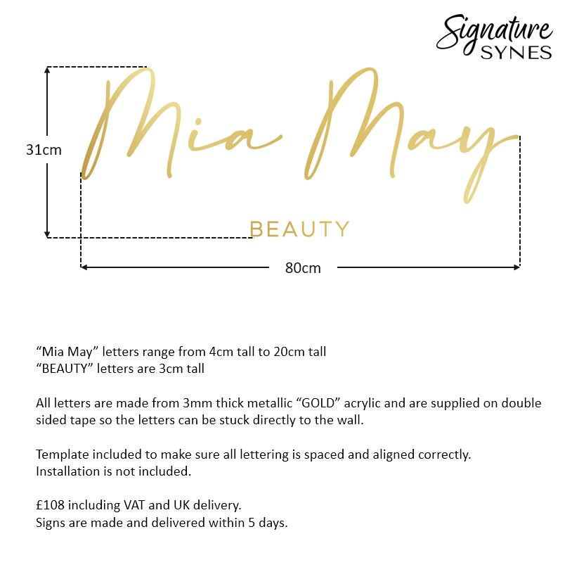 Custom Order - Rosie Martin / Mia May - metallic "GOLD" - SIGN PACKAGE