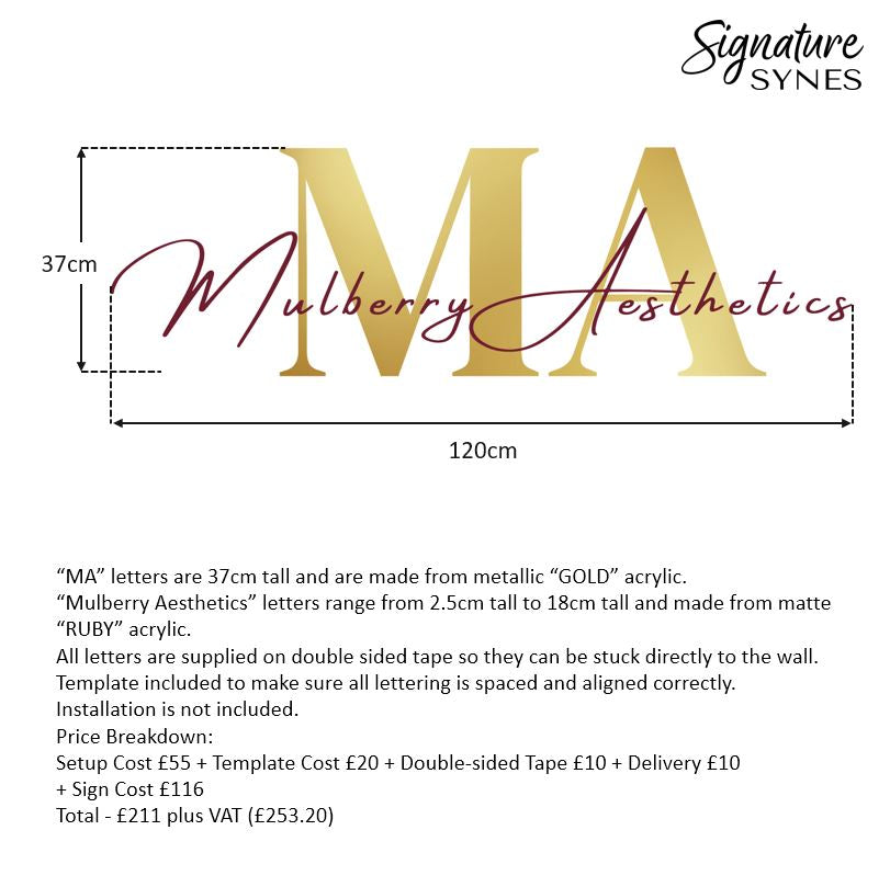 Custom Order - Mulberry Aesthetics - matte "RUBY" and metallic "GOLD" - 120cm wide - Double Sided Tape