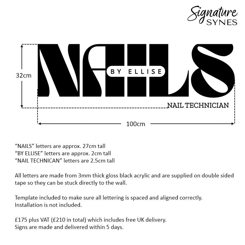 Custom Order - NAILS BY ELLISE - gloss black - 100cm wide - Double Sided Tape