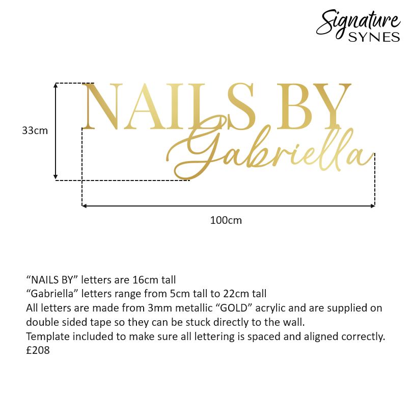 Custom Order - NAILS BY Gabriella - metallic "GOLD" - 100cm wide - Double Sided Tape
