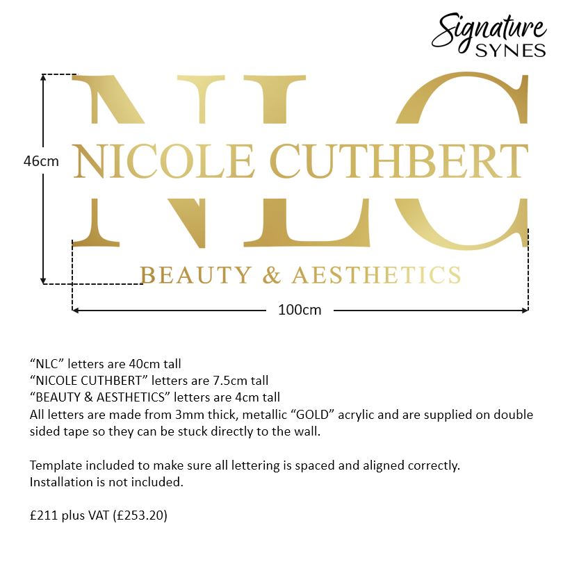 Custom Order - NICOLE CUTHBERT - metallic "GOLD" - 100cm wide - Double Sided Tape