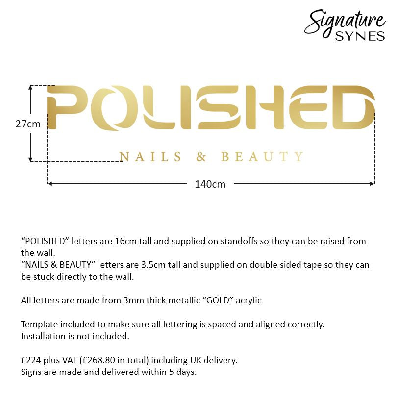 Custom Order - POLISHED - metallic "GOLD" - 140cm wide - Standoffs + Double Sided Tape