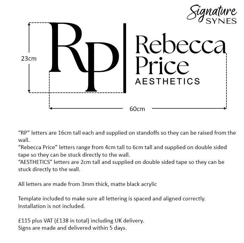 Custom Order - Rebecca Price - matte black - 60cm wide - Raised letters + Double Sided Tape