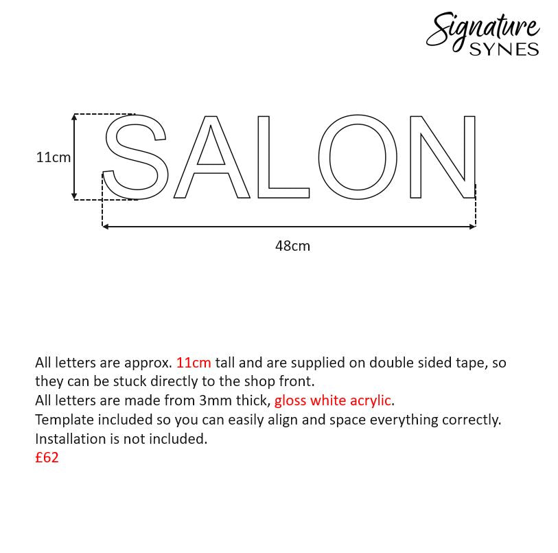 Custom Order - BLUNT + SALON - 226cm + 48cm wide - Raised Letters + Self Adhesive Letters - Gloss Black + Gloss White