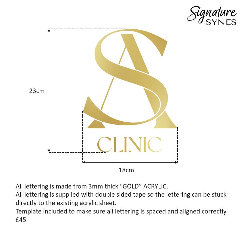 Custom Order - SA CLINIC - metallic "GOLD" acrylic - 18cm wide - double sided tape