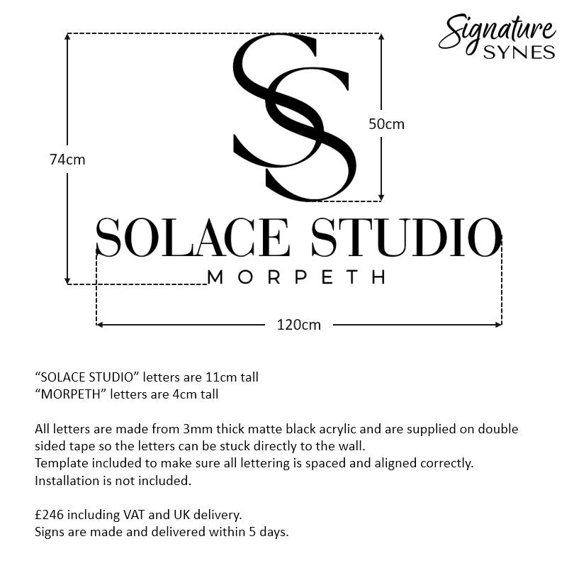 Custom Order - SOLACE STUDIO MORPETH - Matte black - 120cm wide - Double Sided Tape