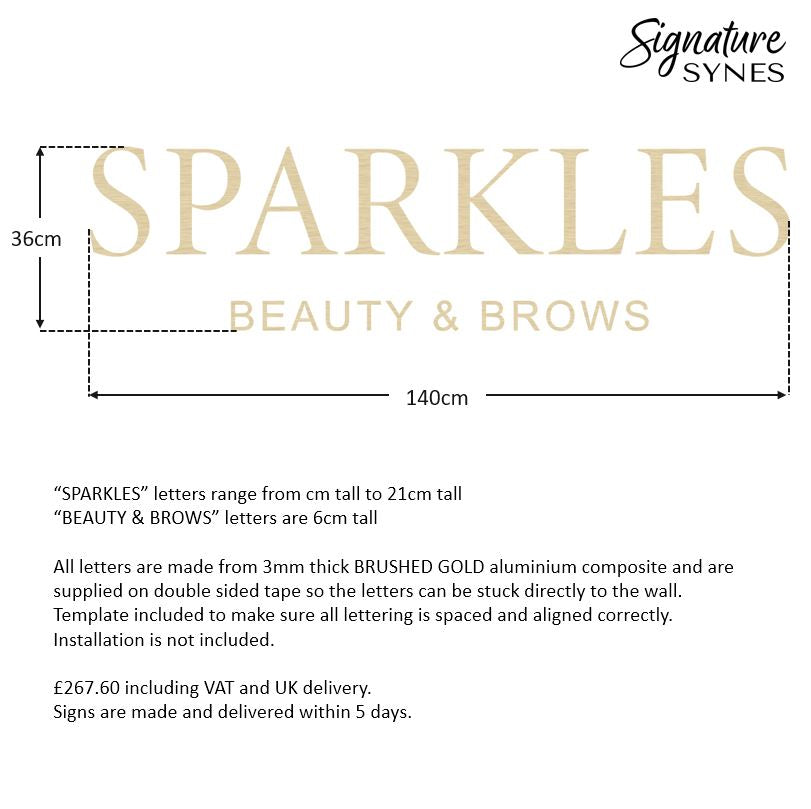 Custom Order - SPARKLES BEAUTY & BROWS - "BRUSHED GOLD" - 140cm wide - double sided tape