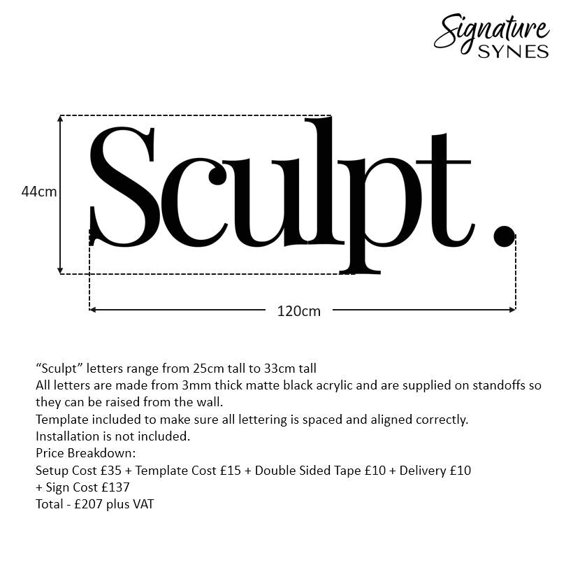 Custom Order - Sculpt. - 120cm wide - Matte Black - Raised Letters